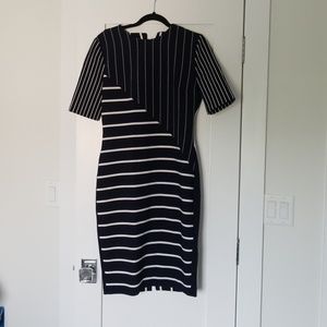 Zara Womens Navy Striped Dress